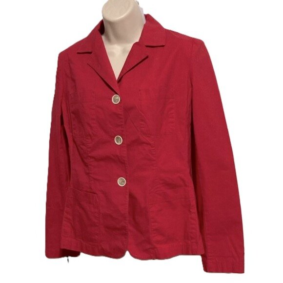 TALBOTS Career Blazer Jacket Red Ivory Buttons Front Pockets Womens Size 10 - Picture 1 of 14